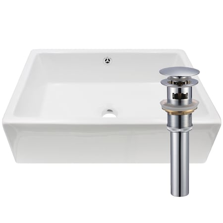Novatto Rectangular White Porcelain Sink Set with Chrome Drain and Sealer NP-018131CH
